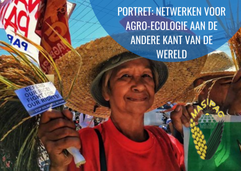 Boerin in protestactie met logo Masipag