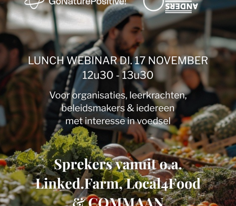 Samen naar een natuurpositief Vlaanderen. Volg de lunchwebinar op dinsdag 17 november van 12u30 tot 13u30 en kom te weten wat jij kan doen uit jouw rol als beleidswerker, onderzoeker, leerkracht, burger, organisatie, bedrijf of financiële instelling!